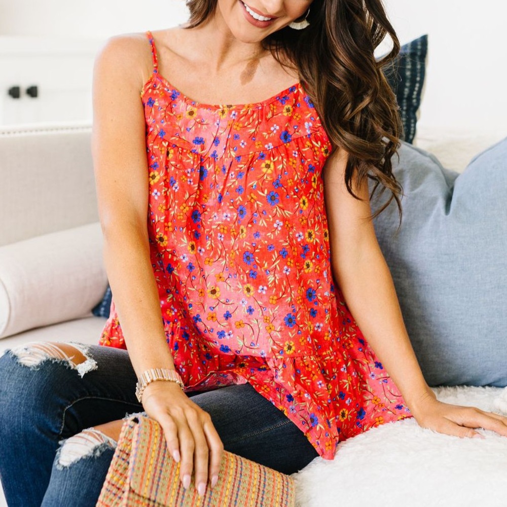 Ditzy Floral Tank in Coral - Picture 2 of 10